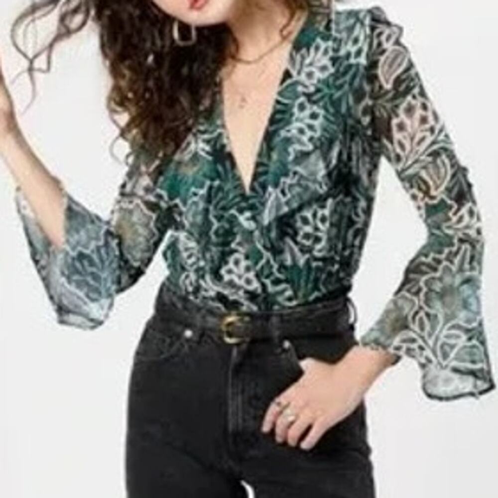 Women's Band of the Free Libby Black Emerald Floral Bodysuit - L